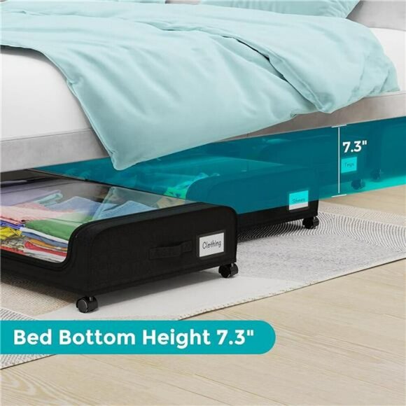 Under Bed Storage Containers with Wheels Clear Window Large Shoe Clothes Bin - Picture 6 of 7